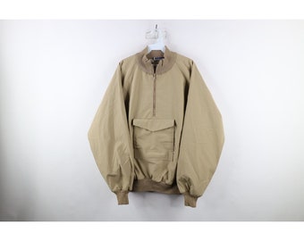 70s Streetwear Herren XL Kangaroo Pouch Half Zip Pullover Jacke Beige USA, Vintage Kangaroo Pouch Jacket, 1970er Jahre Pullover, Vintage Mantel