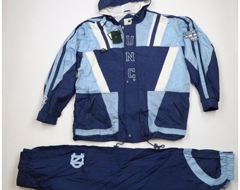 NOS Vintage 90s Mens 2XL Spell Out University of North Carolina Track Suit Blue, Vintage North Carolina Track Suit, Vintage 90s Track Suit