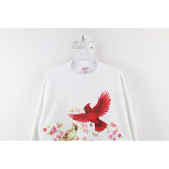 90s Country Primitive Womens XL Flower Birds Crew… - image 2