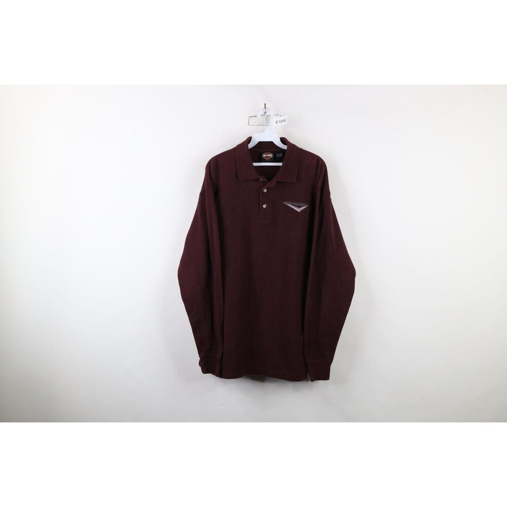 90S Harley Davidson Mens Large Faded Heavy Ribbed Knit Long Sleeve Polo, Vintage Harley Davidson Ribbed Knit Polo, 1990S Long Sleeve Polo Printfushion