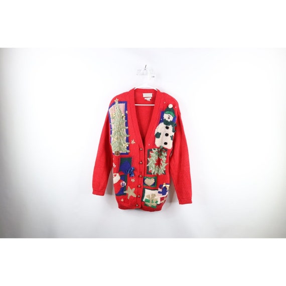 90s Streetwear Womens Large Hand Knit Christmas B… - image 1