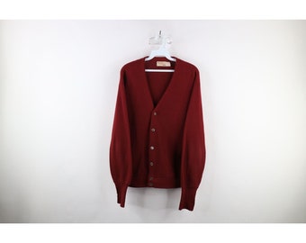 70s Streetwear Mens Size Medium Blank Knit Cardigan Sweater Red USA, Vintage Cardigan Sweater, 1970s Kurt Cobain Cardigan Sweater, Cardigan