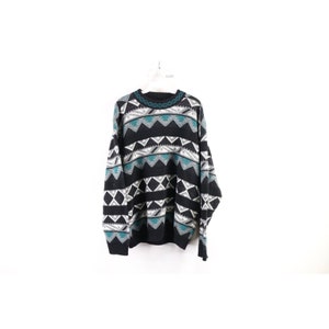 Vintage Lavane New York Sweater Mens Large Blue Geometric