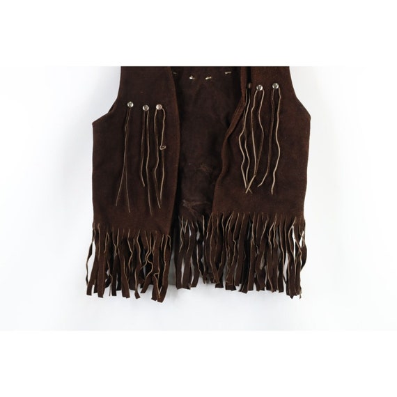 60s Boho Chic Womens M Distressed Studded Fringed… - image 3