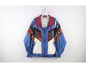 90er Jahre Streetwear Damen Medium Abstrakte gefütterte Windjacke mit Reißverschluss, Vintage Windjacke, 1990er Jahre Damenjacke, Vintage