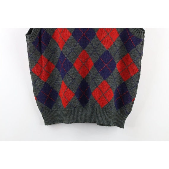 70s Streetwear Mens Size XL Wool Blend Knit Argyl… - image 9