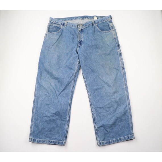 90s Streetwear Mens 44x32 Thrashed Wide Leg Baggy Denim
