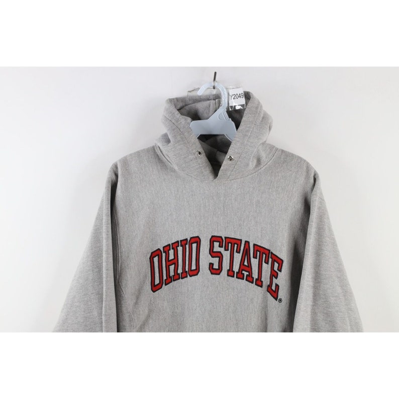 90s Womens Small Spell Out Ohio State University Heavyweight Hoodie Gray, Vintage Ohio State Buckeyes Hoodie, 90s Ohio State Football Hoodie zdjęcie 2