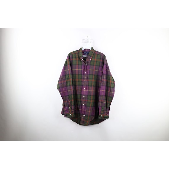 90s Ralph Lauren Mens Large Faded Rainbow Plaid F… - image 1