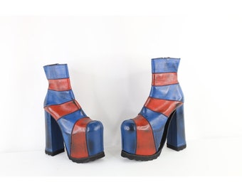 90s Luichiny Women 8 Pebble Grain Leather Side Zip Heel Platform Boots AS IS, Vintage Leather Platform Heels, Womens Vintage Shoes, 1990s