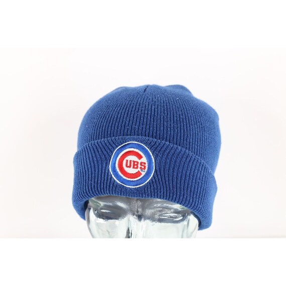 90s Spell Out Chicago Cubs Baseball Ribbed Knit Winter Beanie Hat