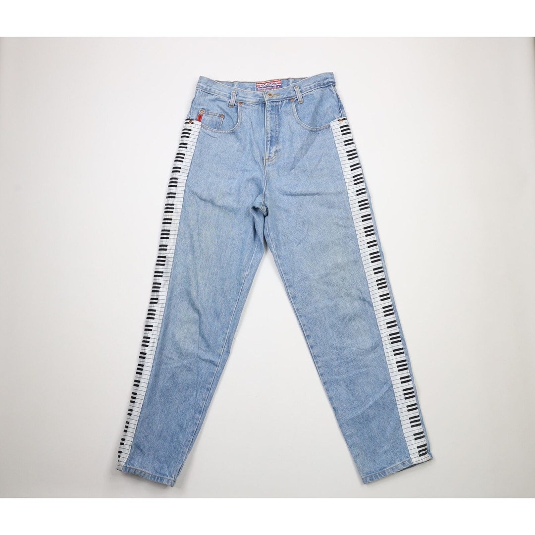 90s Streetwear Womens Size 12 Distressed Piano Keys Denim
