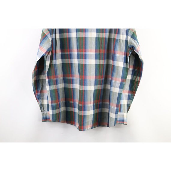 90s Streetwear Mens XL Faded Indigo Rainbow Plaid… - image 10