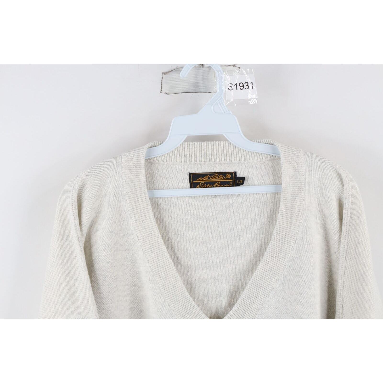 90s Eddie Bauer Mens Large Blank Cotton Ribbed Knit V-neck