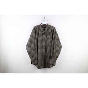 Koszula męska z lat 90. Chaps Ralph Lauren L Faded Spell Out Geometric Button Down, koszula Vintage Ralph Lauren Button Down, koszula Ralph Lauren z lat 90.