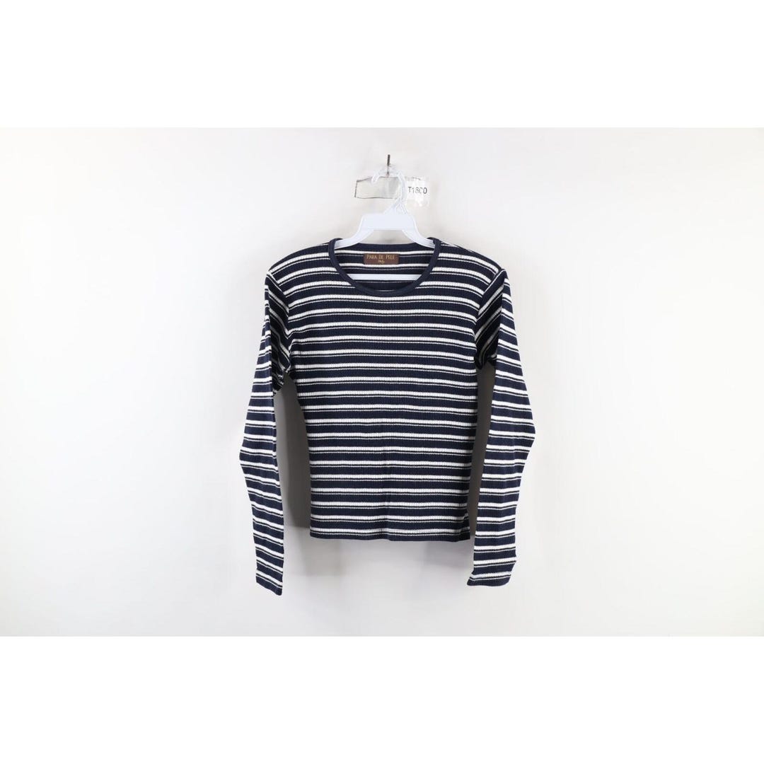 90s Streetwear Womens L Faded Stretch Cropped Thermal Long