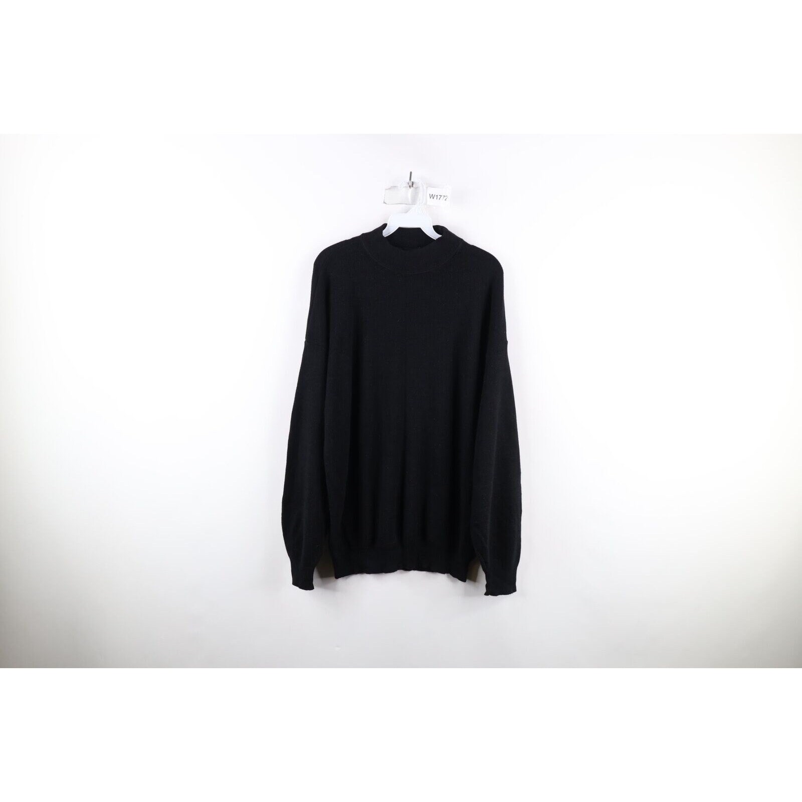90s Streetwear Mens Large Blank Knit Long Sleeve Mock Neck Sweater 