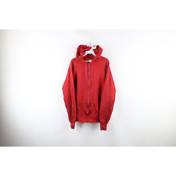 70s Streetwear Mens Large Thrashed Blank Full Zip Hoodie