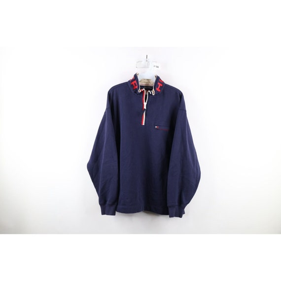 Buy 90s Tommy Hilfiger Mens Medium Faded Spell Out Half Zip 