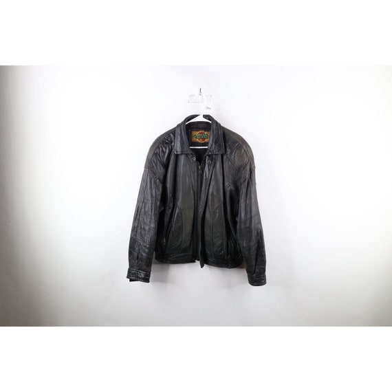 90s Streetwear Mens Large Thrashed Full Zip Leather Bomber Jacket