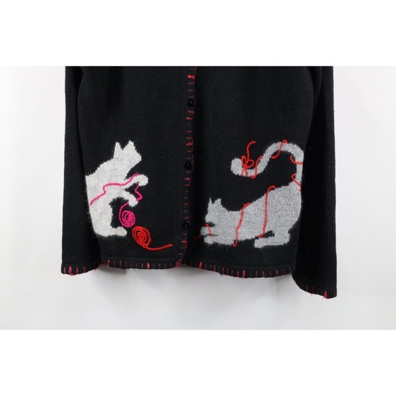 90s Womens XL Wool Blend Knit Cat Kitten Button C… - image 3