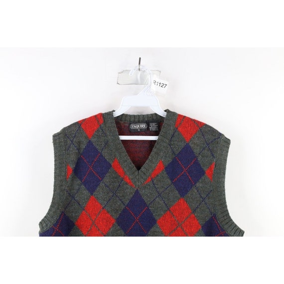 70s Streetwear Mens Size XL Wool Blend Knit Argyl… - image 2