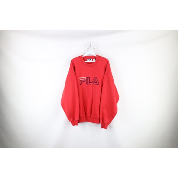 90s Fila Mens Large Faded Spell Out Big Logo Crew… - image 1