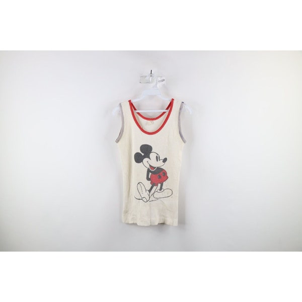 70s Walt Disney Womens L Mickey Mouse Thermal Waffle Knit Tank Top Shirt USA, 1970s Disney Tank Top, Waffle Knit T-Shirt, 1970s Mickey Shirt