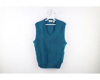 90s Streetwear Womens Large Blank Knit V-Neck Sweater Vest Teal Blue, Vintage Blank Knit Sweater Vest, 1990s Sweater Vest, Vintage Knit Vest