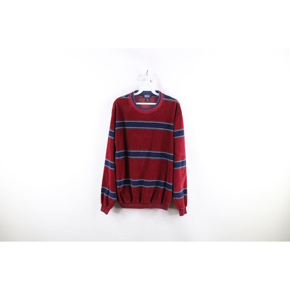 70s Streetwear Mens Large Striped Color Block Vel… - image 1