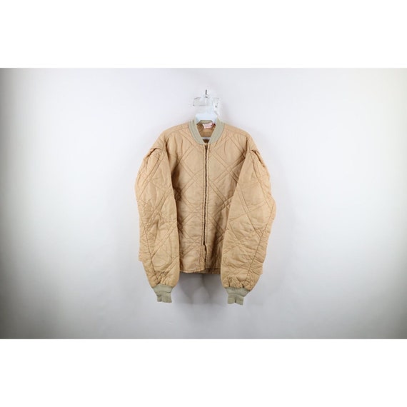 50s 60s Mens XL Distressed Blank Quilted Puffer W… - image 1