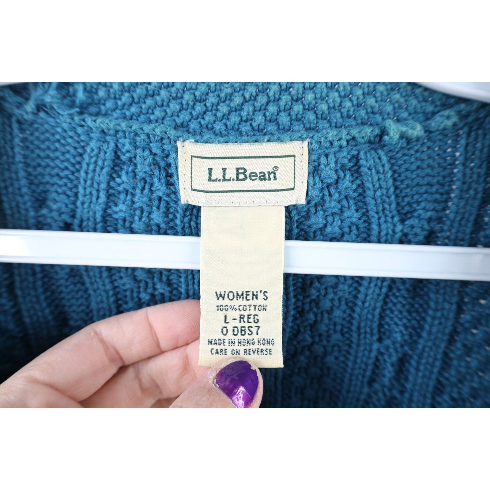 90s LL Bean Womens XL Chunky Cable Knit Fisherman Cardigan Sweater Blue