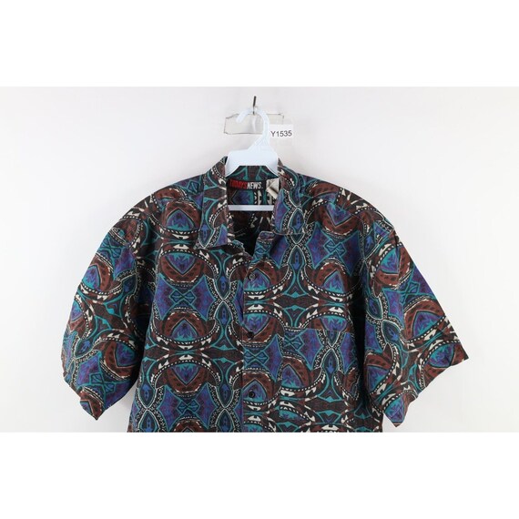 90s Streetwear Mens Large Faded Abstract Collared… - image 2
