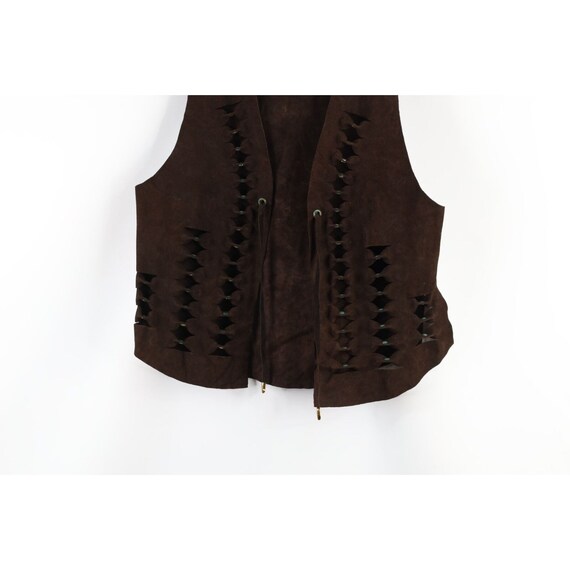 60s Boho Chic Womens M Distressed Studded Suede L… - image 3