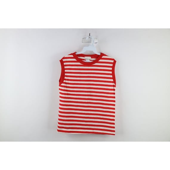 70s Streetwear Womens Large Striped Knit Sleevele… - image 1