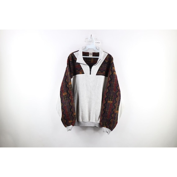 90s Streetwear Mens L Faded Rainbow Geometric Hal… - image 1