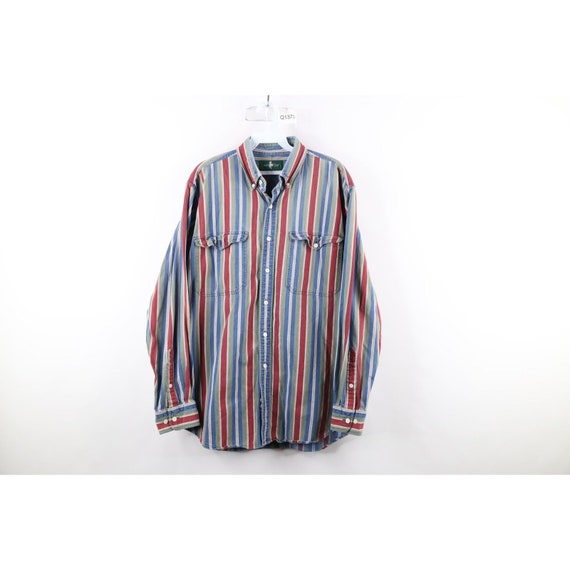 90s Streetwear Mens Large Distressed Rainbow Stri… - image 1