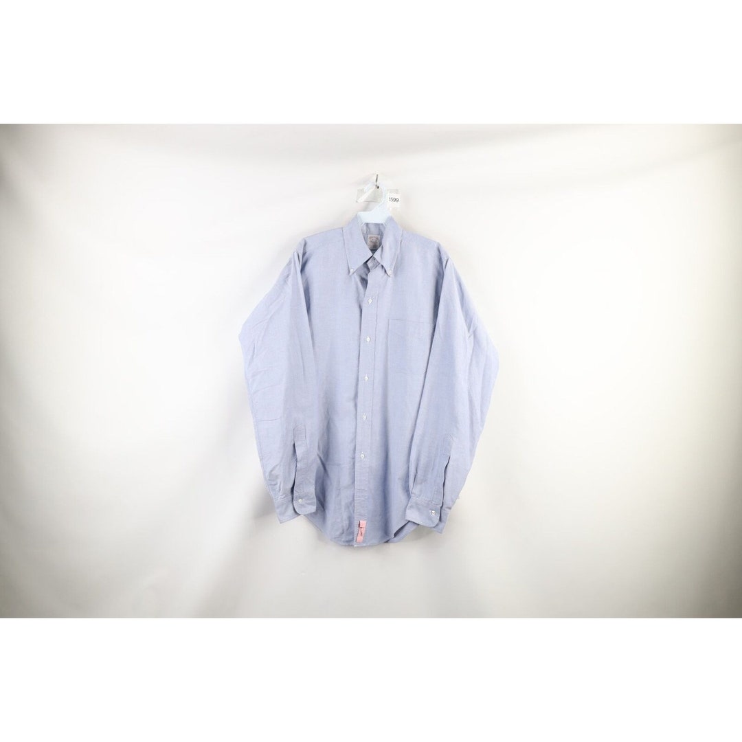 80s Brooks Brothers 15 35 OCBD Collared 6 Button Shirt Blue USA 