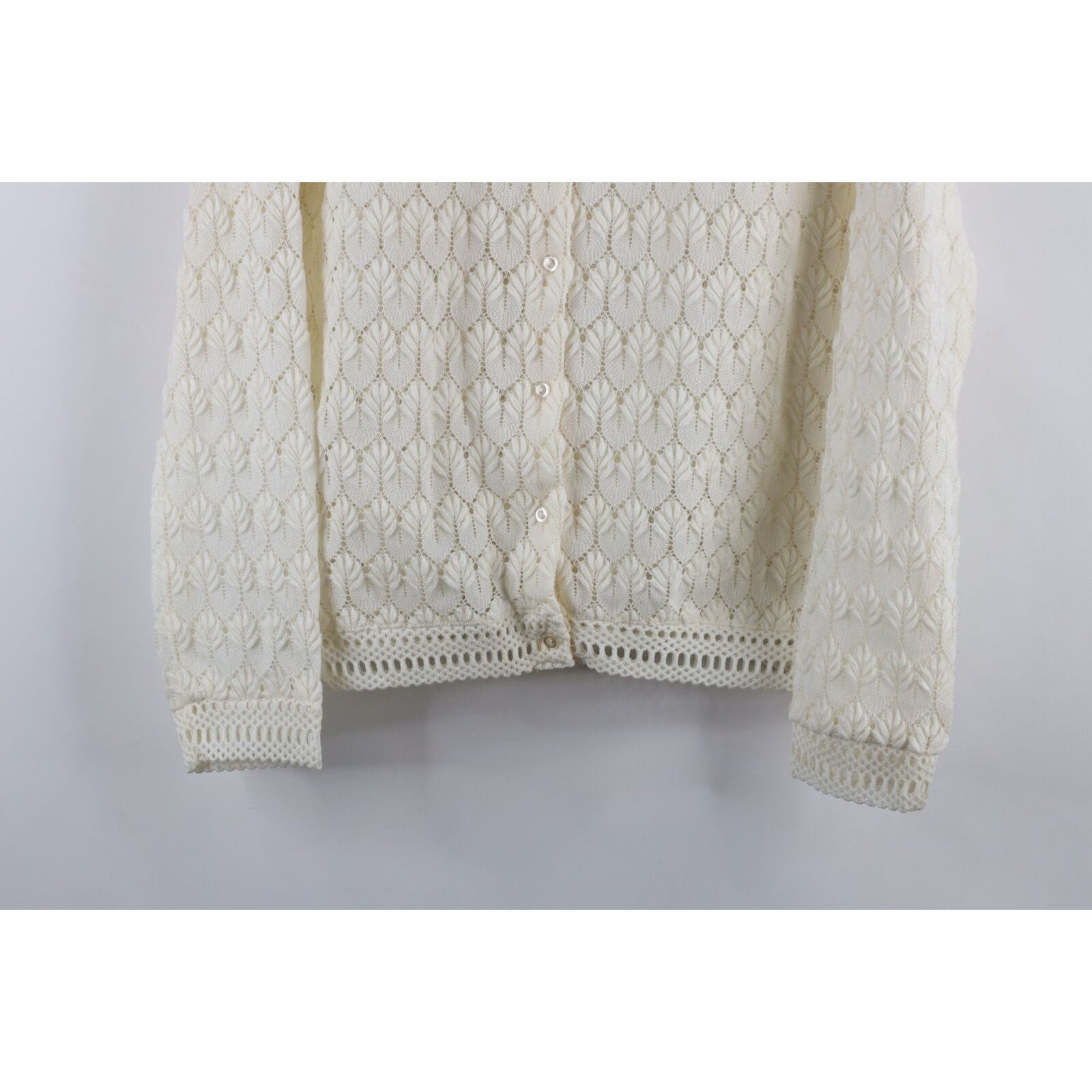 60s Streetwear Womens 42 Textured Crochet Knit Cardigan