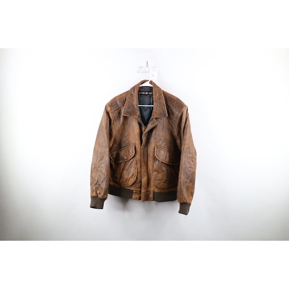 90s Streetwear Mens 40 Distressed Quilted Leather… - image 1