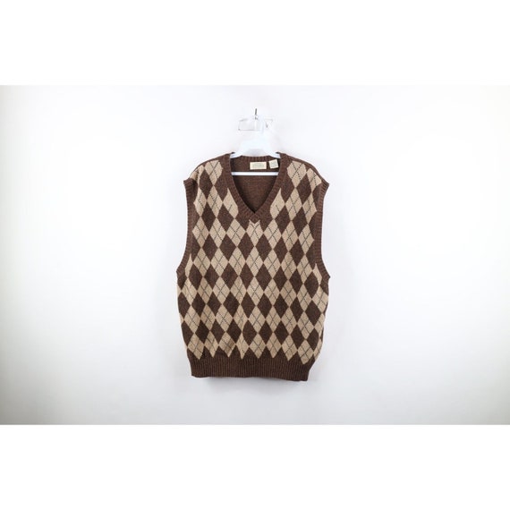 90s Streetwear Mens 2XL XXL Cotton Knit Argyle Di… - image 1