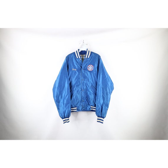 Blue satin bomber jacket mens sale