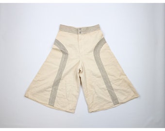 60s 70s Streetwear Womens 28 Distressed Flared Super Wide Leg Capris Shorts, Vintage Wide Leg Capris Pants, 1960s Denim Capris Pants, 1970s