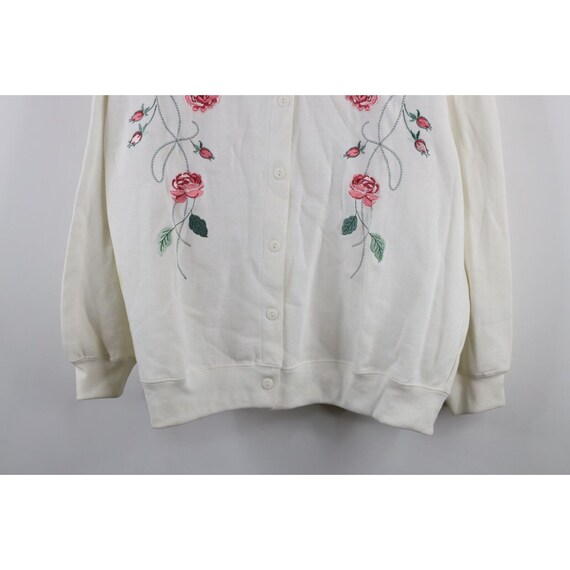 90s Country Primitive Womens 1X Rose Flower Cardi… - image 3