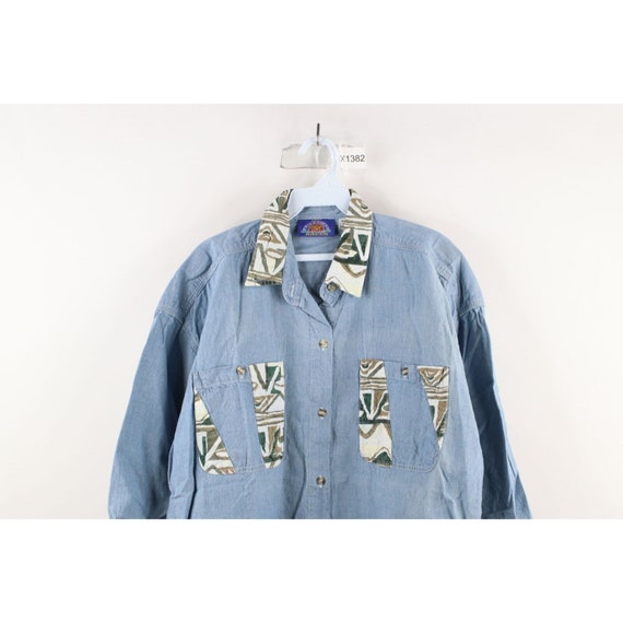 90s Streetwear Womens Small Faded Chambray Abstra… - image 2