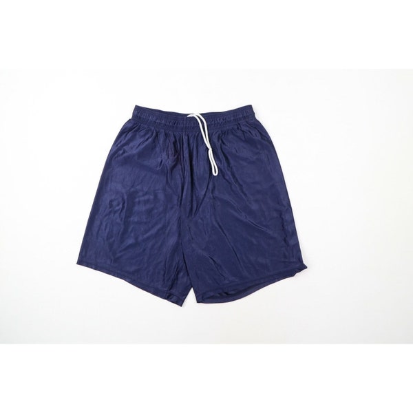 90s Wilson Mens Large Blank Above Knee Silky Nylon Gym Shorts Navy Blue USA, Vintage Mens Shorts, 1990s Gym Shorts, Silky Nylon Gym Shorts