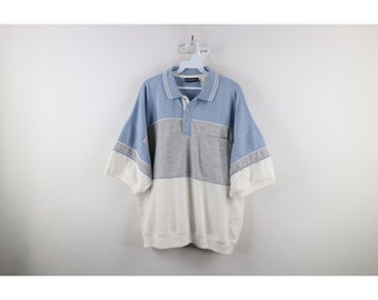 90er Streetwear Herren XL Gestreiftes Color Block Kragen Poloshirt, Vintage Gestreiftes Color Block Poloshirt, 1990er Jahre Pullover Poloshirt