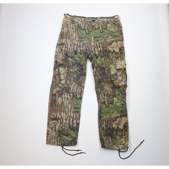 【KOOLOSET】Real Tree Camo HipHop-Tuck Pants 90s Streetwear Mens 38x30 Faded Realtree Camouflage Wide Leg