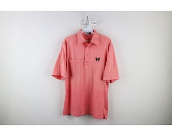 80er Jahre Herren Schmetterling Kurzarm Golf-Poloshirt mit Kragen Pink, Vintage Schmetterlings-Poloshirt, 1980er Jahre Golf-Poloshirt, Vintage Golf-Poloshirt