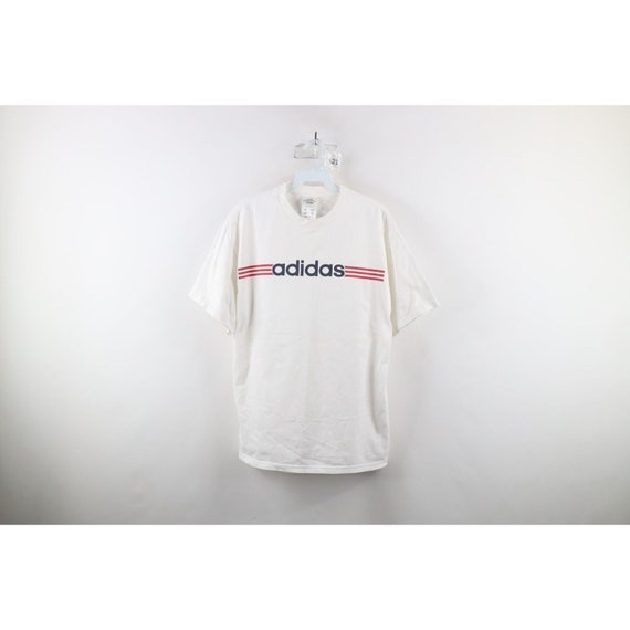 90s Adidas Mens Medium Distressed Spell Out Stripe